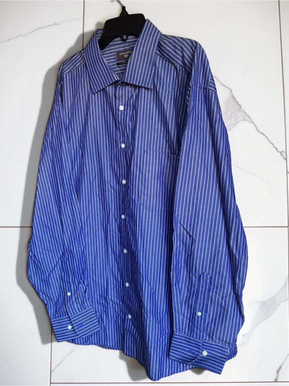 Dockers Men's Blue Striped Button-Up Dress Shirt